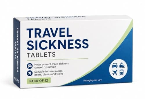 Travel Sickness Tablets, Helps Prevent Motion Sickness, Suitable for Cars, Boats, Planes and Trains, Pack of 12
