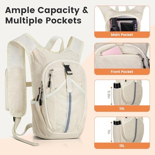 TUIKEN Small Hiking Backpack 15L- Lightweight Packable Foldable Backpack for Travel Camping Outdoor Commute, Compact Rucksack for Women Men(Beige) — view 2