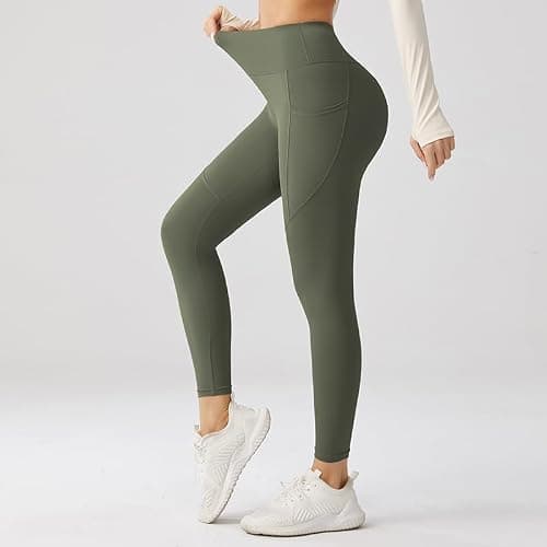 ZENYA Women’s High Waisted Leggings with Pockets – Ultra-Soft Yoga Pants for Workout & Running (XL, Olive) — view 2