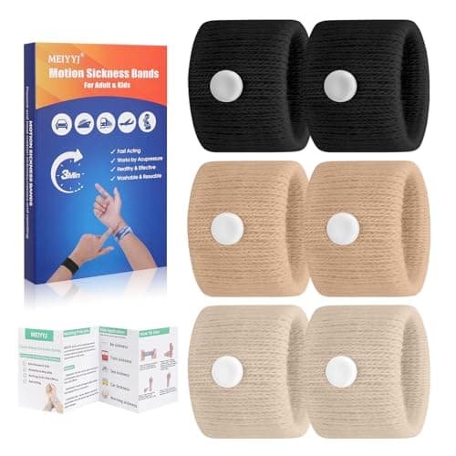 Travel Sickness Bands Pregnancy Nausea Relief Morning Sickness Relief Sea Sickness Acupressure Nausea Relief Band Motion Sickness Bracelets for Cruise-Black+Light Brown+Camel-3 Pairs