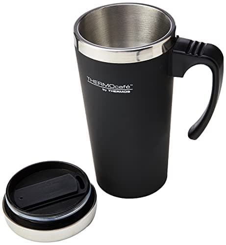 THERMOcafè by THERMOS 420 ml Plastic and Stainless Steel Soft Touch Travel Mug, Black — view 2