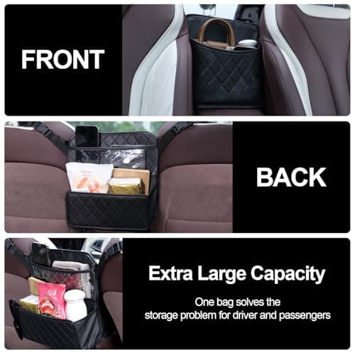 NganSuRong Car Handbag Holder Between Seats, PU Leather Purse Holder for Van, Multi-Pocket Large Capacity Auto Front Seat Organizer, Barrier of Backseat Pet Kids, Car Accessories for Women Black — view 2