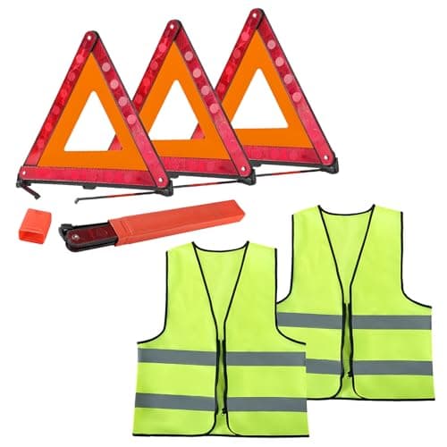 DASBET Emergency Warning Triangles and 2 Pack Reflective Vest Kit