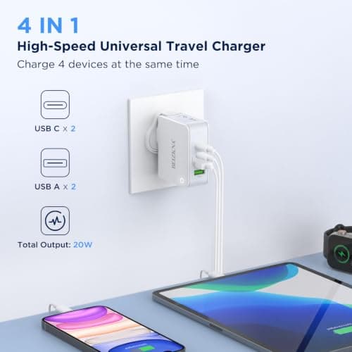 Travel Adapter 4 USB Universal Charger Plug Adaptor 22W 4.4A Multi Plug — view 2