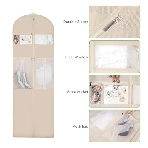 KEEGH Wedding Dress Bag 72” Trifold Long Dress Covers Garment Bags, Beige — view 3