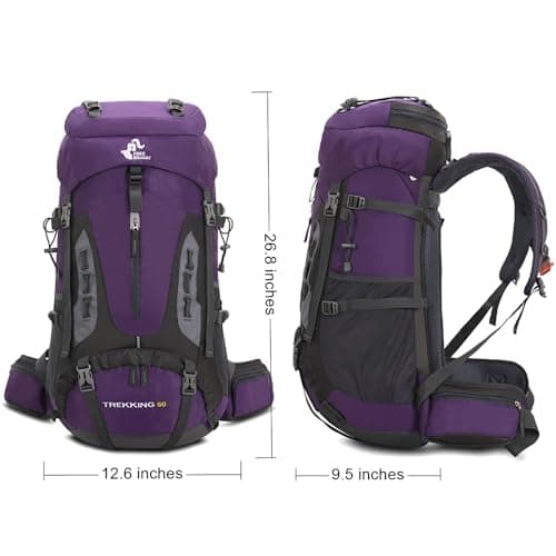Bseash 60L Waterproof Lightweight Hiking Backpack with Rain Cover,Outdoor Sport Travel Daypack for Climbing Camping Touring — view 2