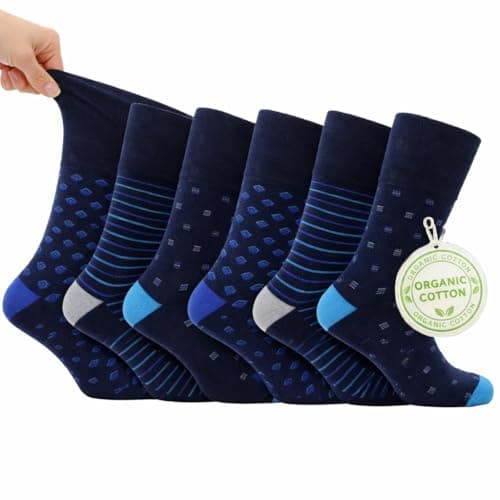 Mens Wellness Sox – 6 Pairs Organic Cotton Socks with Non-Elastic Cuff – Work, Walking & Travel | Antibacterial Diabetic | UK 6-11 | EU 39-46 (UK, Alpha, One Size, Regular, Regular, Brantford)