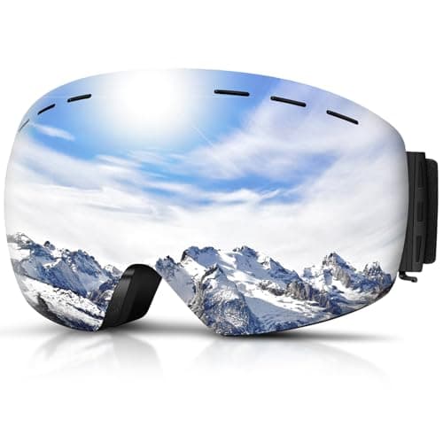DADA-PRO Ski Goggles Mens Women Skiing Goggles Adults Over Glasses OTG Anti Fog Frameless For Snowboard Jet Snow 100% UV Protection Helmet Compatible (Silver)