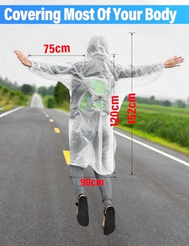Henrycares Waterproof Rain Ponchos Adult, 10pcs Disposable Clear Raincoats for Women and Men Emergency, 150cm with Hood and Sleeves Family Pack, for Outdoor Concert, Theme Park, Camping, Hiking — view 2