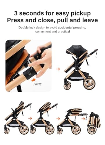 GLOKID 3 in 1 Prams Travel System, 0-4 Years, Foldable, Compact and Reclining Baby Pushchair, Aluminum Frame, Accessories, Nursery Bag、Cream — view 5