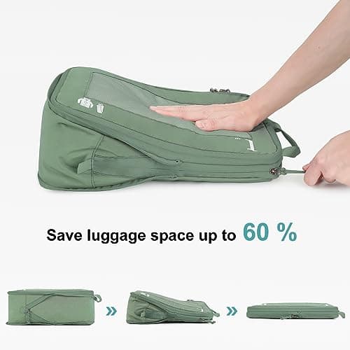 ECOHUB 5 Set Compression Packing Cubes for Suitcases Organiser Bags Travel Accessories with Shoes Bag Tear-resistant Travel Cubes with ID Tag Expandable Packing Bags(Green) — view 3