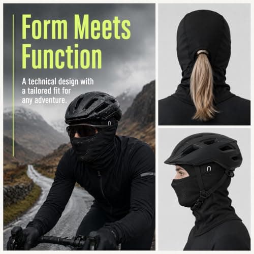 Balaclava for Men & Women, Thermal Ski Mask, Windproof Cycling (Black) — view 6