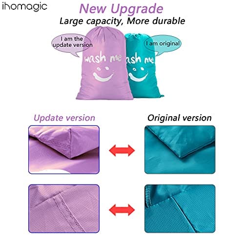 IHOMAGIC Extra Large Laundry Bag with Drawstring, Jumbo Size Washing Bag - Foldable Clothes Bag, Smile Durable Fabric Polyester Storage Bag for College Dorm Hotel Gym 61x92cm Purple — view 4