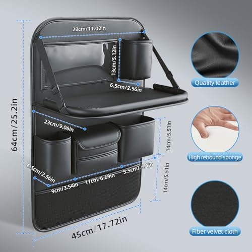Primst 2 Pack Leather Car Backseat Organizer with Foldable Table Tray, Car Seat Back Protectors Kick Mats, Foldable Car Seat Organizer with Tablet Holder — view 2