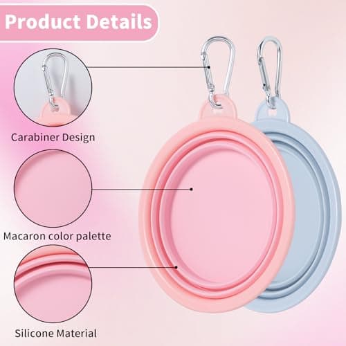 SLSON Collapsible Dog Bowl, 2 Pack Macaron Color Foldable Travel Dog Feeder Bowl Portable Silicone Pet Food Water Dish for Dogs Cats Camping Hiking (Macaron Coral and Light Grey) — view 2
