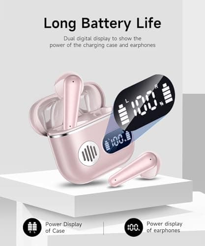 Wireless Earbuds 2026 Sport Bluetooth Headphones Stereo Earphones with ENC Mic Wireless Earphones In Ear Earbuds with Dual LED Display, 48H Playtime, Running Headphones IP7 Waterproof, Ceramic Pink — view 4