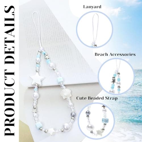 BelleVive Beaded Camera Wrist Strap, cute digital camera charm, lanyard, phone charms, strap, anti-loss hand strap, beaded camera chain for phone bag, keychain, Blue — view 3
