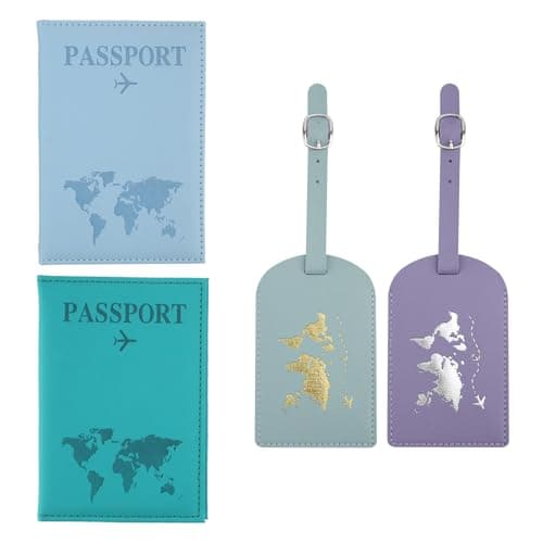 YiYiLiang 2-Pack PU Leather Passport Case with Luggage Tags Wedding Gifts