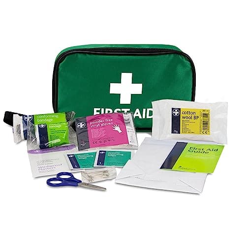 Reliance Medical - (REL416) Handy Travel First Aid Kit, Travel Pouch with, Bandages, Cotton Wool Balls, Gloves, Plasters, Safety Pins, Scissors, Slick Bag and Cleansing Wipes (Green)