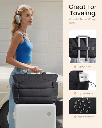 LOVEVOOK Tote Bags for Women, Puffer Work Tote Bag with Zip Laptop Bag — view 6
