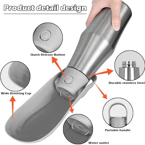 Portable Dog Water Bottle, Dog Travel Water Bottle 750ml, Suitable for Pet Outdoor Walking, Hiking, Grey — view 3