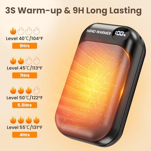 Hand Warmers, 2 Pack Magnetic Electric Handwarmer, 6000mAh USB Hand Warmers Rechargeable, 4 Heat Settings, LED Digital Display, Suitable for Outdoor Indoor - Hunt, Camp, Golf or Gift Giving, Blue — view 3