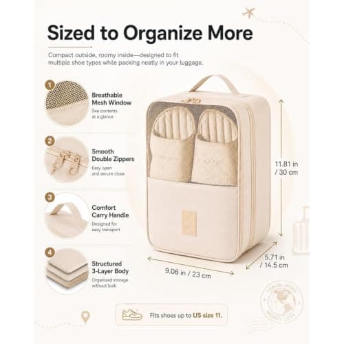 3-Layer Travel Shoe Organizer Bag,Travel Shoes Organizer with Handle，Pink — view 5