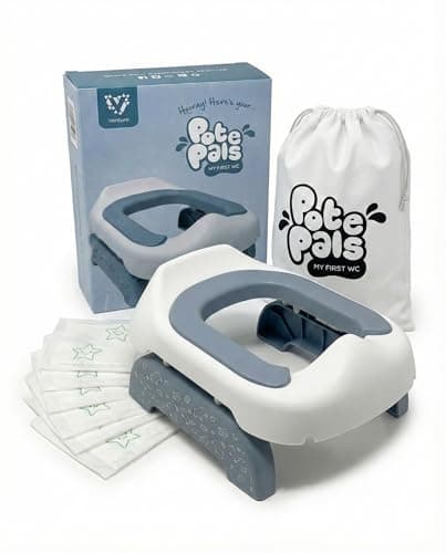 Pote Pals Travel Potty, Part of The Award-Winning Pote Pals Range, Soft PU Cushioned Portable Toddler Toilet seat - Includes 5 Disposable Liners (Grey Woodland)