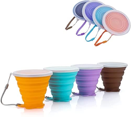 ddLUCK Silicone Foldable Cup, Travel Camping Mug with Plastic Sealing Lid