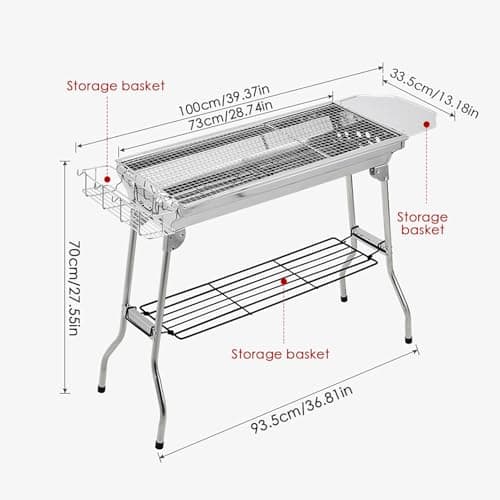 AOYEBO Stainless Steel Folding Charcoal Grill - Multi-Storage Design & Tool-Free Assembly (Camping/Backyard Use, Kabob Grill Compatibility)​​ — view 2