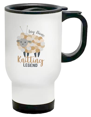 Shopagift Personalised Knitting Legend Any Name Sheep Travel Mug Stainless Steel 14oz Cup