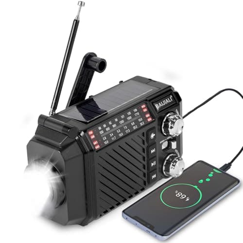 Emergency Radio with Solar, Hand Crank & USB-C Charging 2600mAh Battery