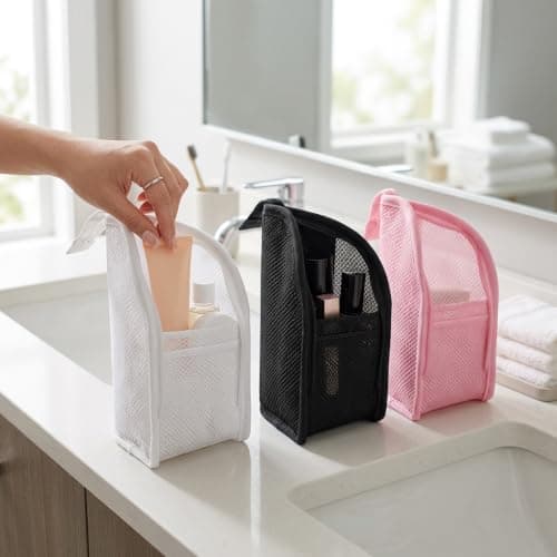 Standing Toiletry Bag, Cosmetic Travel Bag, 3 Pcs Portable Lightweight Travel Toiletry Bag for Business Trips and Weekend Getaways, Ideal for Frequent Travelers (Pink+Black+White) — view 5