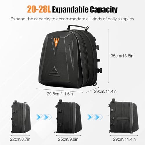 20L-28L Expandable Motorcycle Tail Bag, Fits Full Face Helmet, Waterproof — view 2