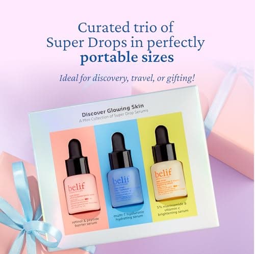 belif Super drops - discover glowing skin mini kit | Travel size, gift set, hyaluronic hydrating serum, peptide firming serum, vitamin C brightening serum, Korean skincare, Korean beauty (6ml x 3) — view 3