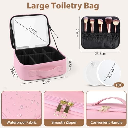 OSDUE Makeup Bag with LED Mirror, Cosmetic Organizer Case with Adjustable Compartments, Waterproof Travel Makeup Bag, Oxford Fabric,Gift for Women — view 2