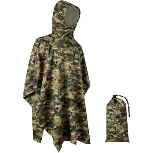 Fousam Rain Poncho, Camo Poncho Multi Use Waterproof Rain Coat, Camo, 45"x55"