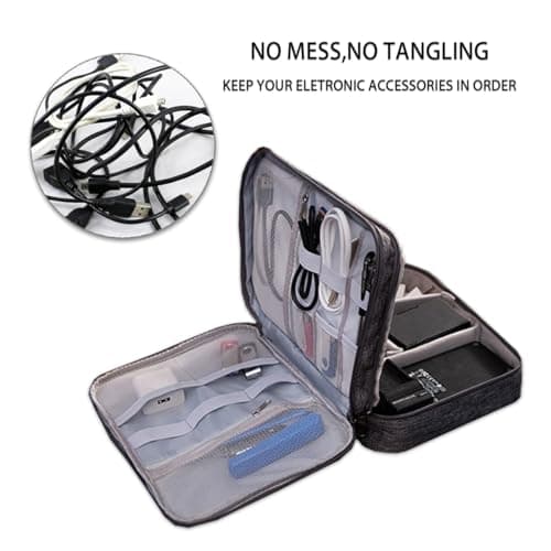 FAVORTALK Cable Bag Tech Pouch Extra Large 3-Layers Travel Electronics Accessories Organiser Bag for Charger Cables Flash Disk Power Bank Headphone etc B21508 — view 6