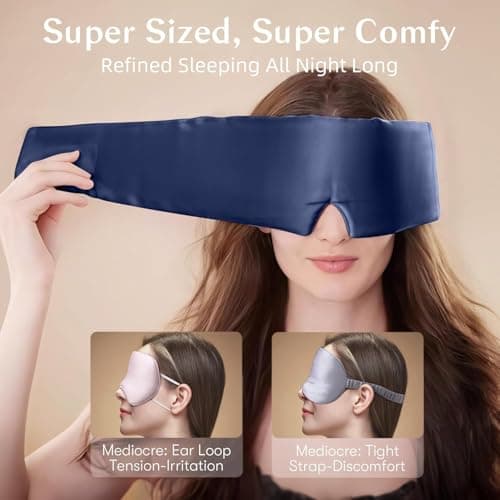 Topnma Silk Sleep Mask, Large Blackout Nose-Wing for Side Sleeper - Navy — view 3
