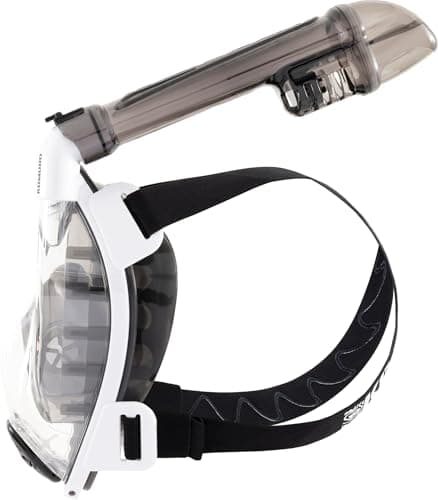 Cressi Komodo Full Face Dry Snorkelling Mask - 180° Panoramic View Snorkelling Mask - Dry Side Snorkel & Adult Snorkel Set - CO2 Safe Silicone Skirt & Scuba Equipment - White/Black - M/L — view 3