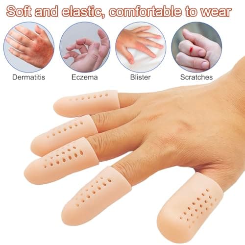 20 Pcs Gel Finger Cots, Silicone Finger Protectors Kit -10 Breathable Finger Sleeves Finger Bandages with Holes + 10 Sealed Finger Protectors,Fingers Covers for Hand Wounds Eczema, Arthritis, Cracking — view 4