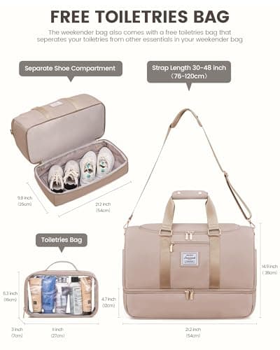 LOVEVOOK Travel Bag - Large Weekend Overnight Holdall Duffel with Toiletry Bag, Shoe Compartment & Wet Pocket, Waterproof Swimming Bag for Hand Luggage, Camping, Beach — view 2
