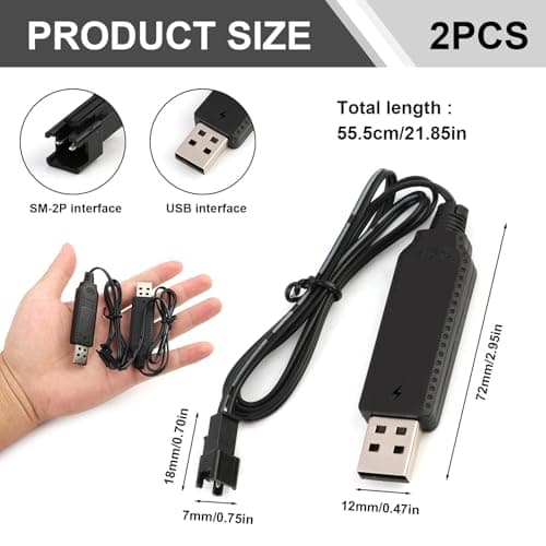 2PCS Battery Charger for Bubble Machine Gun for 3.6V 3.7V Rechargeable Battery Packs, Compatible with RC Cars, Tanks, Boats, Trucks, Trains, Toys, USB Charging Cord with LED Indicator — view 2