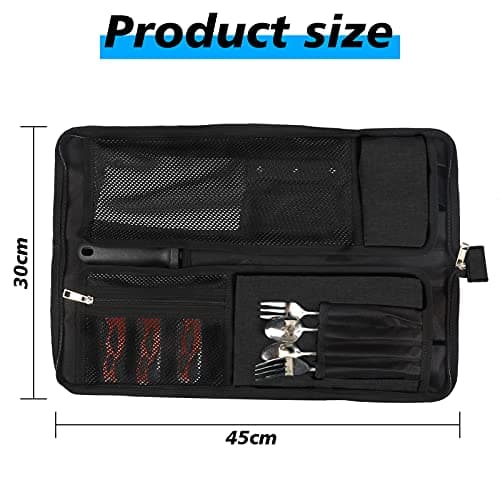 Knife Roll for Chefs 18 Inch,Heavy Duty Oxford Knife Bag with 13 Slots,Portable Knife Case with Handle for Travel, Camping, Hiking Black — view 6