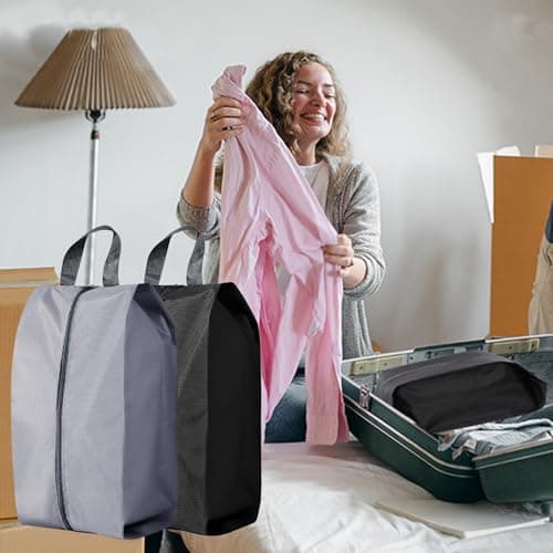 6 Pcs Shoe Bags for Travel, Portable Nylon Shoe Bag Waterproof Dust Proof Shoes Storage Bags Unisex Shoe Pouch for Daily and Travel Use (Black, Grey) — view 6