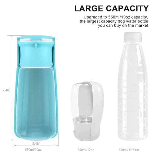 SOICTA Portable Dog Water Bottle for Walking 19 OZ or 12 OZ Portable Pet Water Bottles for Puppy Small Medium Large Dogs Water Dispenser Bowl Dog Accessories(19OZ Blue) — view 3
