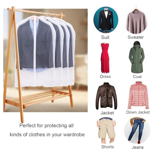 Niviy Clothes Covers Protector Bags Garment Covers Dustproof Moth Proof Coat Bag with Zip PEVA Translucent Suit Cover Waterproof Anti-mite Breathable Suit Protector 6pcs 60 * 100cm (White) — view 4