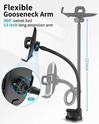 APPS2Car Windscreen Phone Holder - Flexible Goose-neck Arm, 13" - Compatible with 4-6.8" Phones - Suction Base Dashboard Holder for Van/Truck — view 5