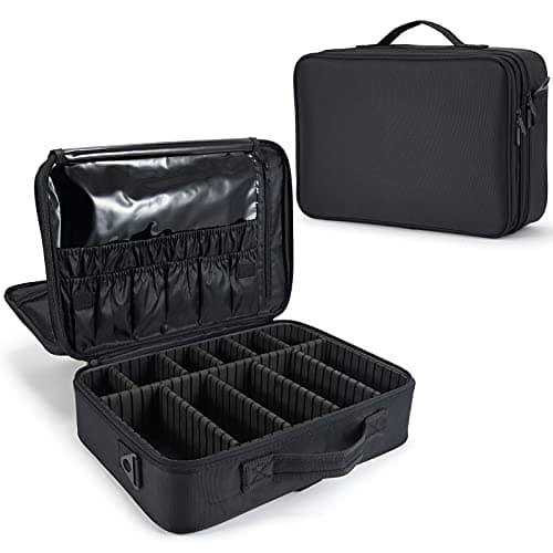 Makeup Bag Extra Large Travel Makeup Bag with Compartment Cosmetic Bags Makeup Organiser Bag Vanity Case Makeup case and Shoulder Strap, Black