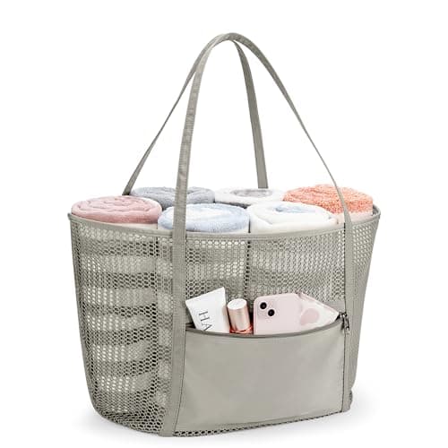 KALIDI FANCY FOREST Foldable Mesh Beach Bag with Zip, 27L Large Mesh Tote Bags for Women Ladies Summer Beach Tote Bag for Holiday Travel,Grey — view 6
